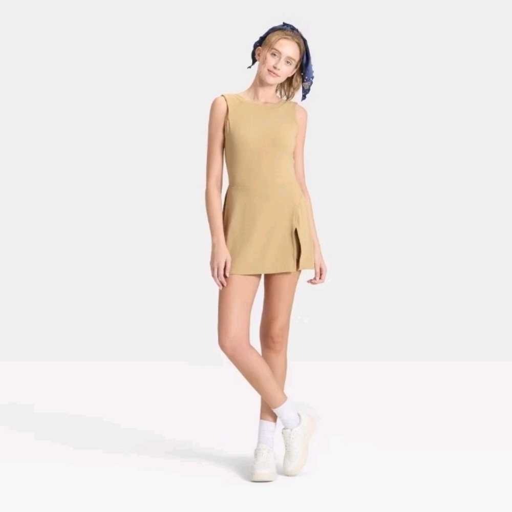 JoyLab Women's Game Day High Neck Low Back Active Dress Gold